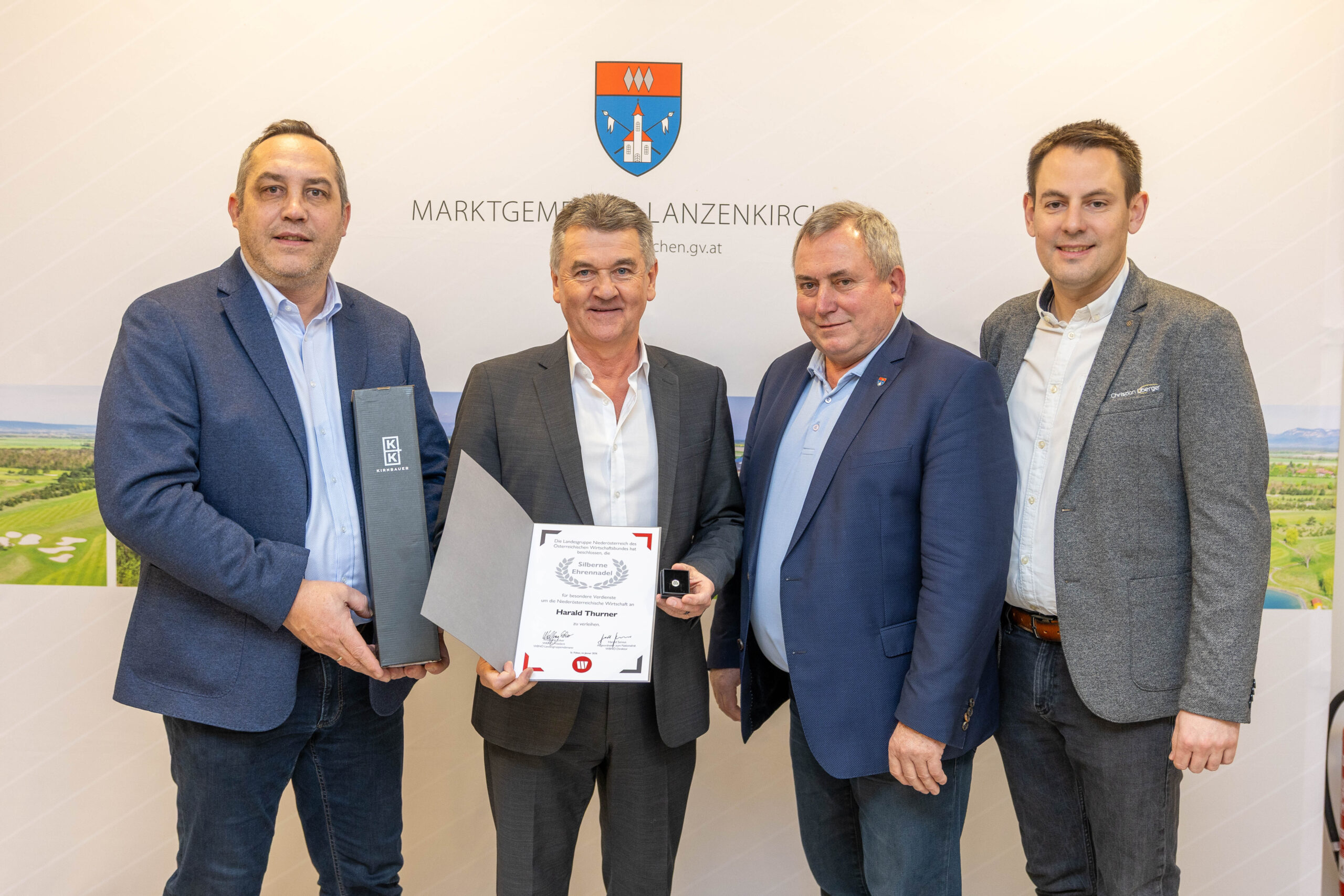 GGR Markus Kitzmüller-Schütz, Harald Thurner, Bürgermeister Bernhard Karnthaler, WKO-Bezirksobmann Christian Oberger